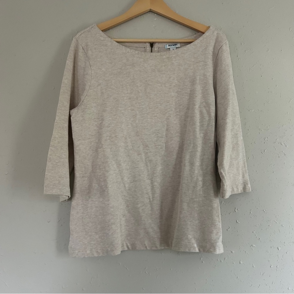 Old Navy Light Beige Cream Top 3/4 Sleeve Blouse Casual Neutral Large